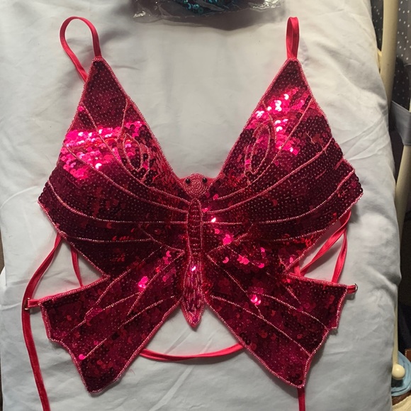 Tops - Sequin and beaded butterfly top